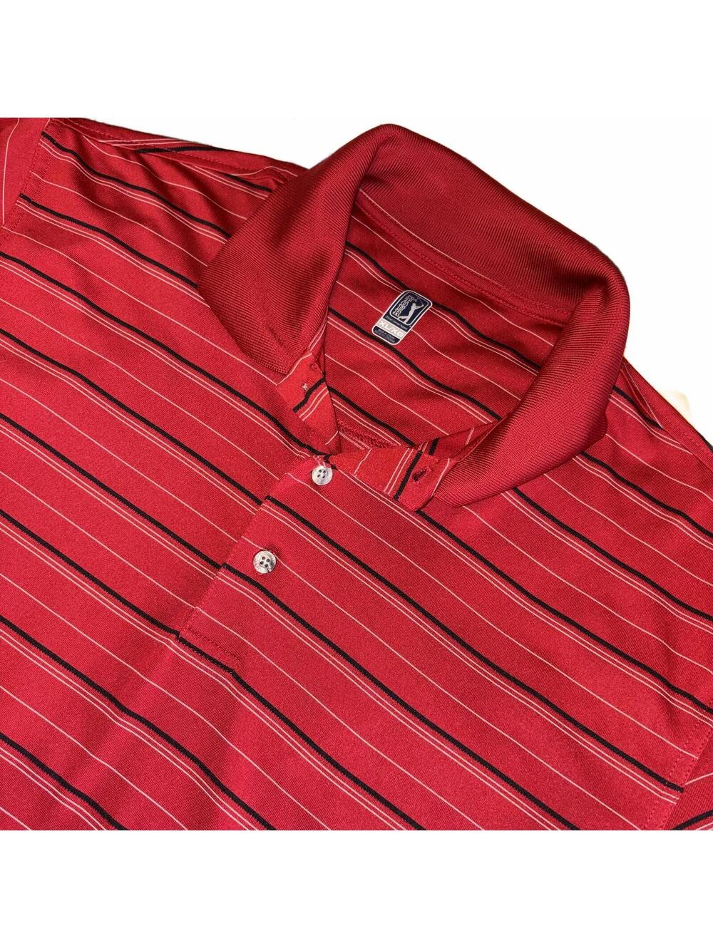 PGA Tour Golf Polo Men's XL Red Striped Golf Polo Shirt Comfort Stretch Summer